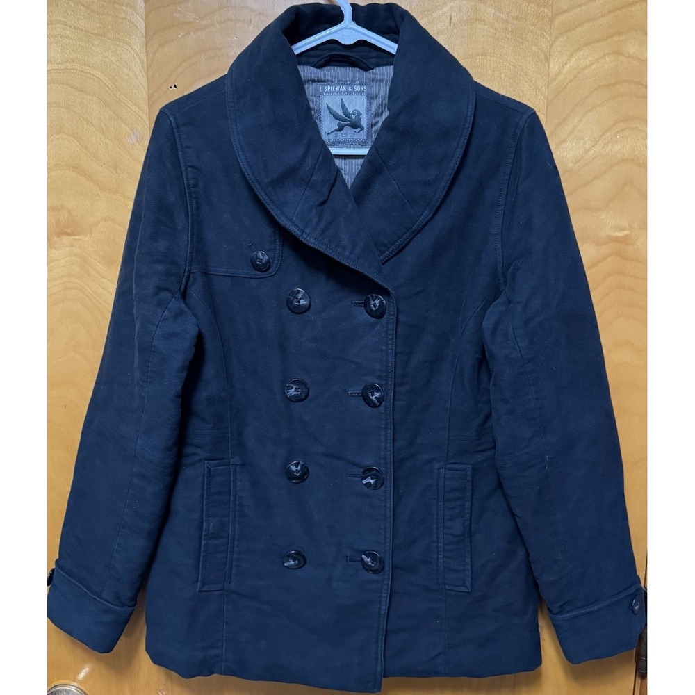 I Spiewak & Sons Women Double Breasted Cotton Thinsulate Button Pea Coat Navy M